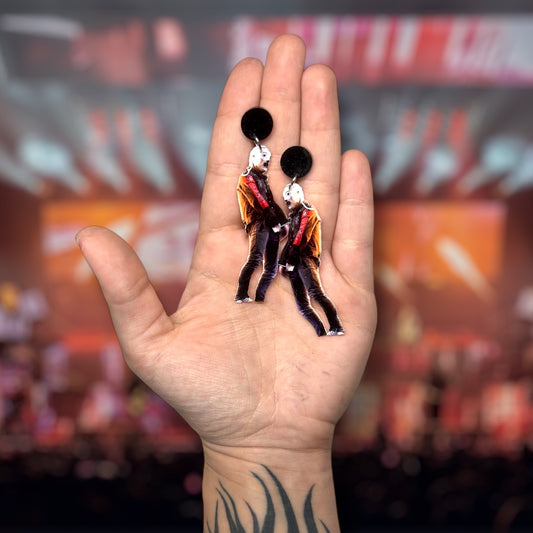 Slipknot AHIG All Hope Is Gone mask Corey Taylor mic peen resin statement earrings being held