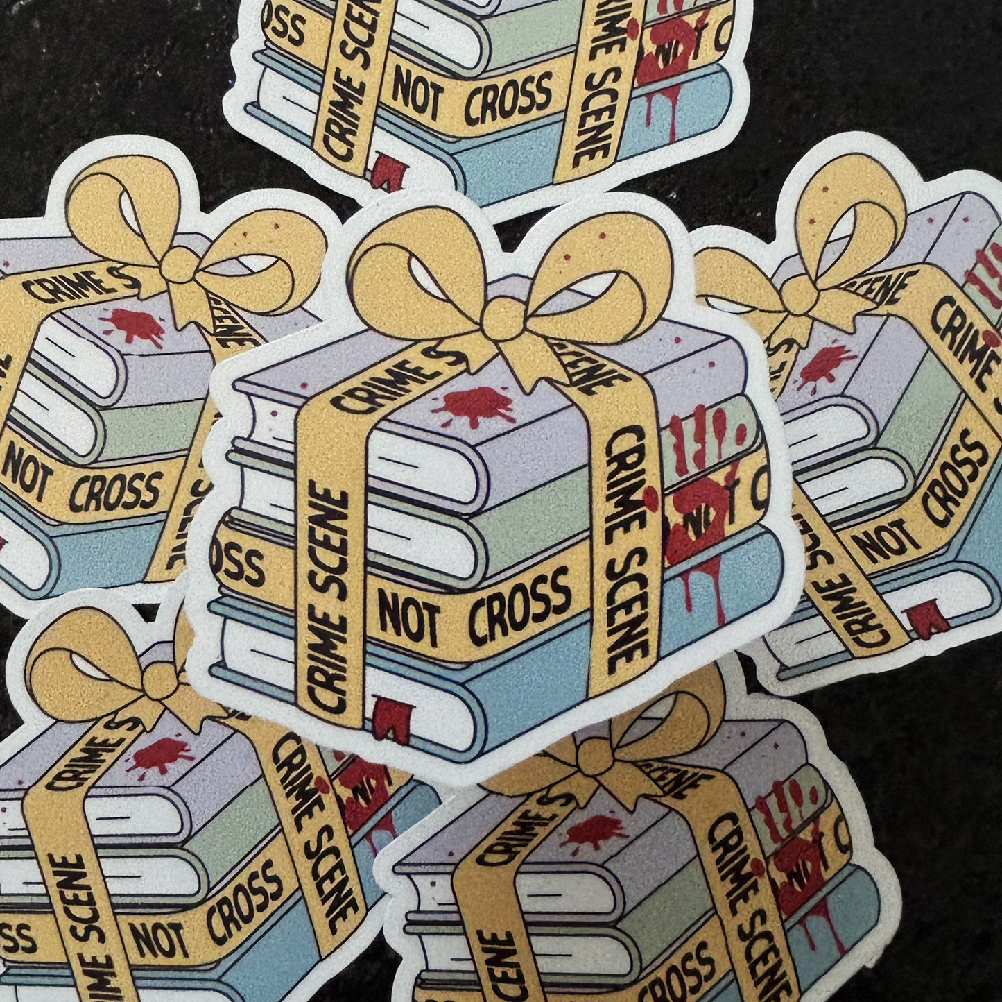 Crime Scene Do Not Cross yellow tape true crime book vinyl sticker