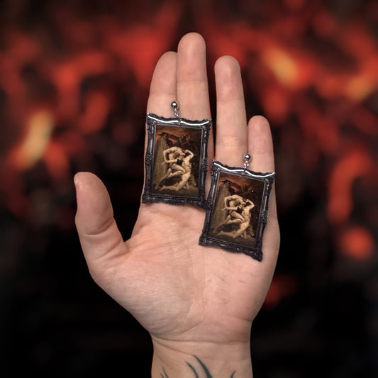 William-Adolphe Bouguereau Dante and Virgil in Hell demon vampires framed art resin statement earrings being held