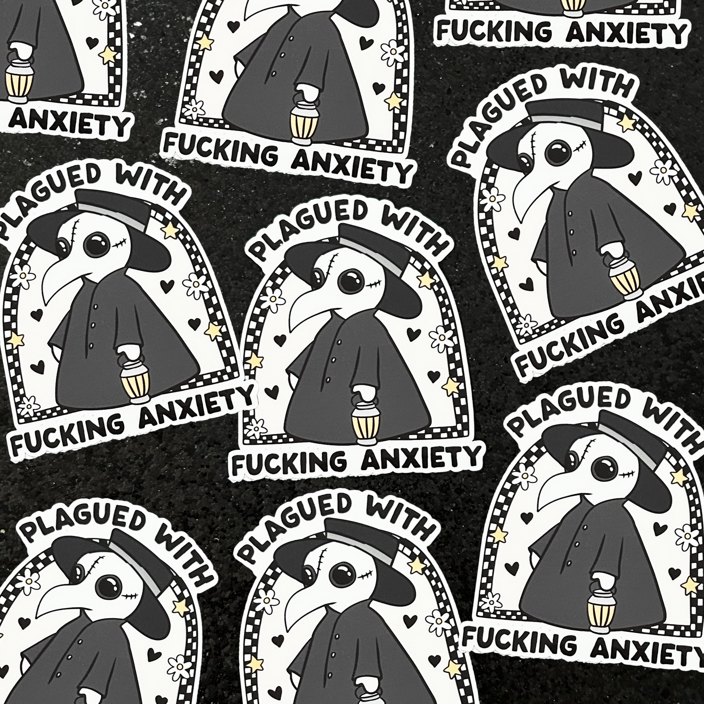 Plagued with Fucking Anxiety plague doctor mask vinyl sticker