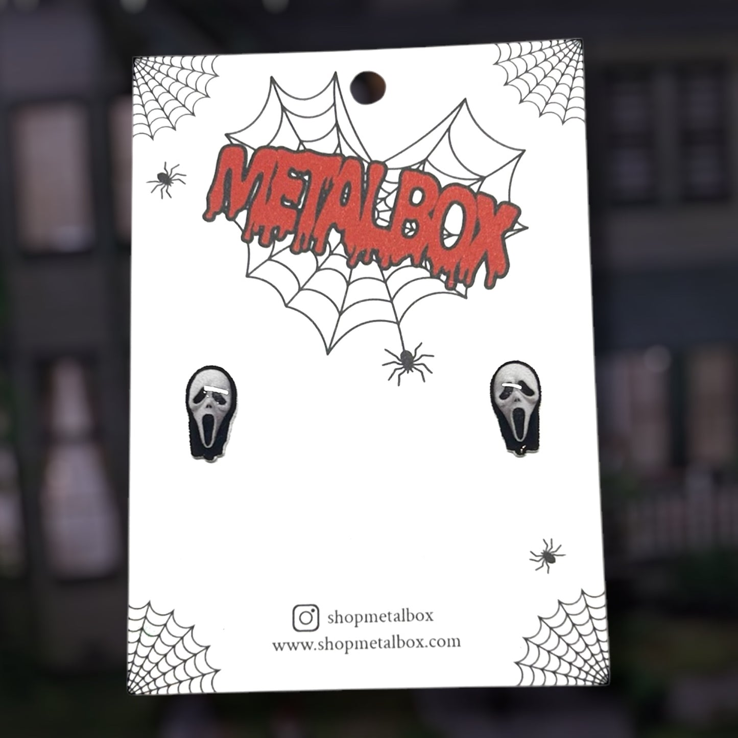 Scream-inspired Ghostface mask resin stud earrings
