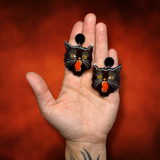 Vintage spooky Halloween cat resin statement earrings