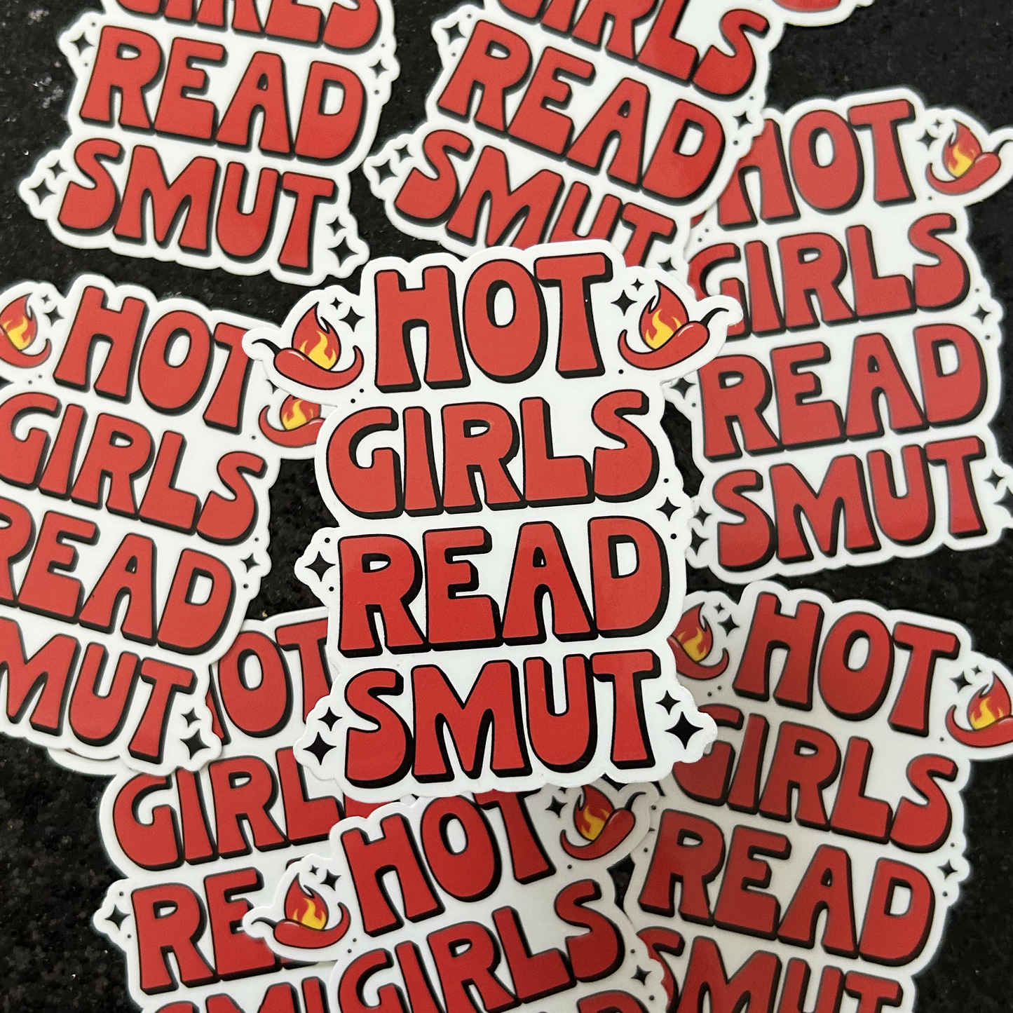 Hot Girls Read Smut fiery pepper vinyl sticker