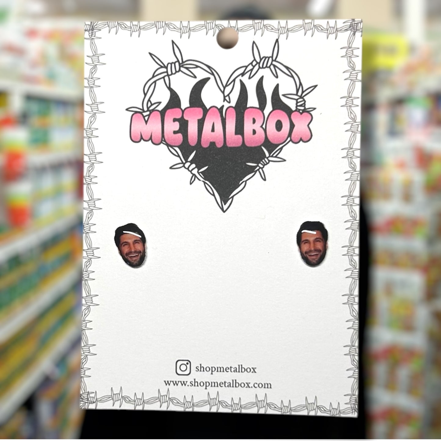 Kayvan Novak face resin stud earrings