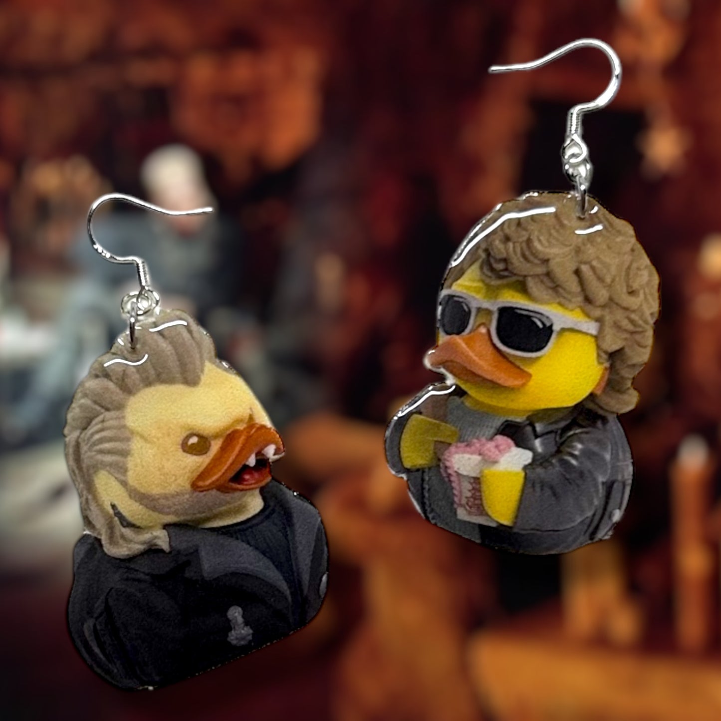 The Lost Boys David and Michael vampire ducks Chinese food resin statement earrings