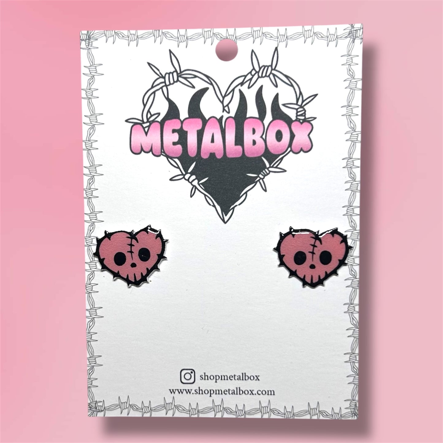 Spiky Pink Heart Teddy Bear Face Stud Earrings