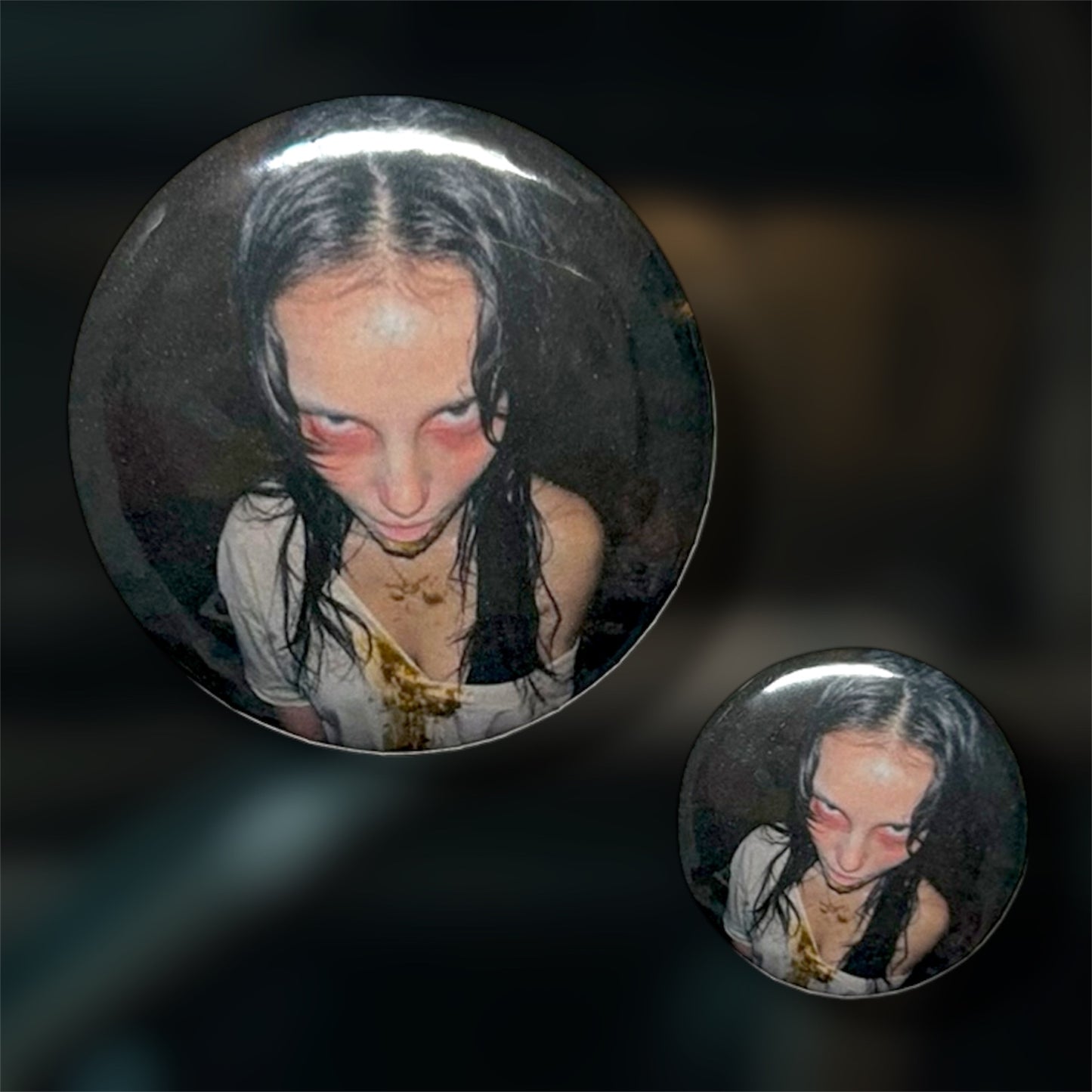 Vomit Nikki BTS Horror Pinback Button