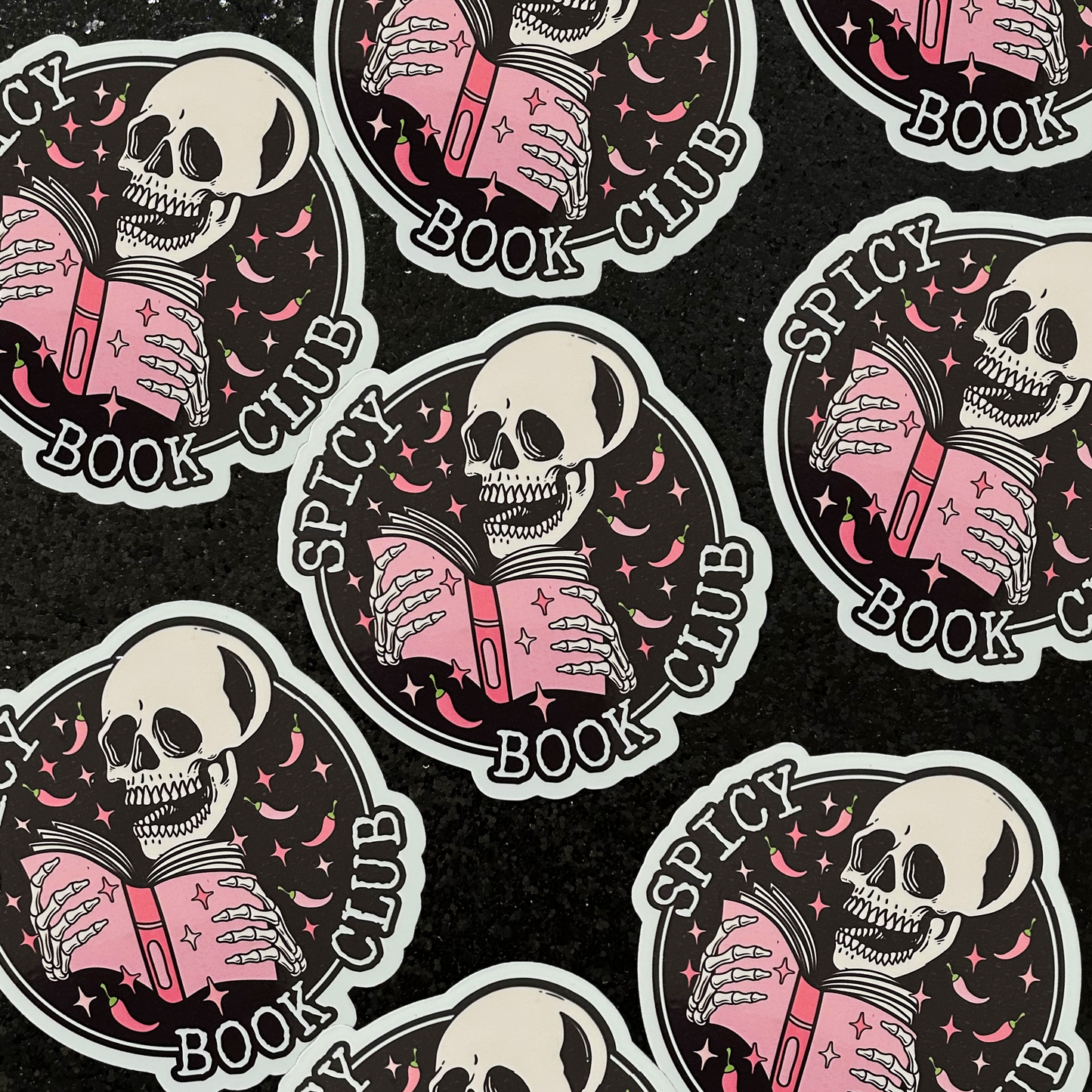 Spicy Book Club skeleton vinyl sticker
