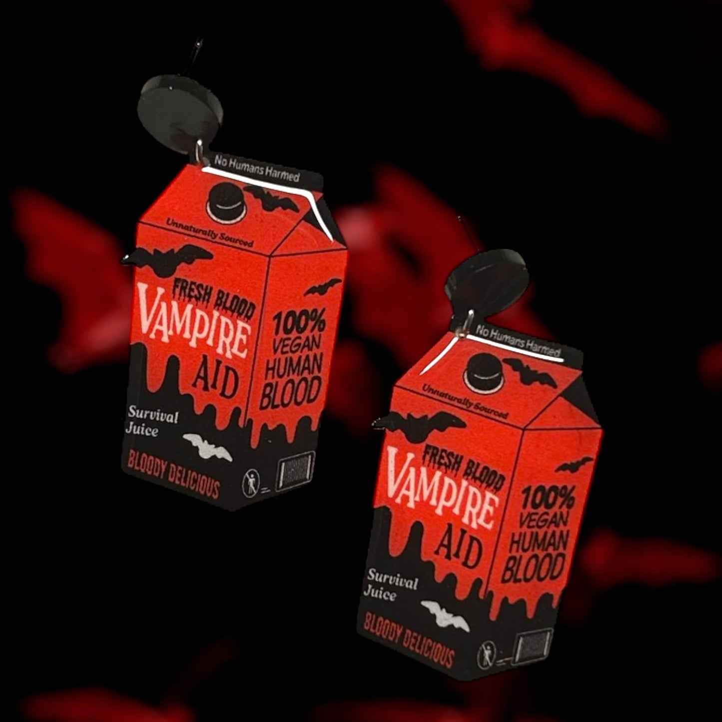 Vampire Aid blood drink resin statement earrings