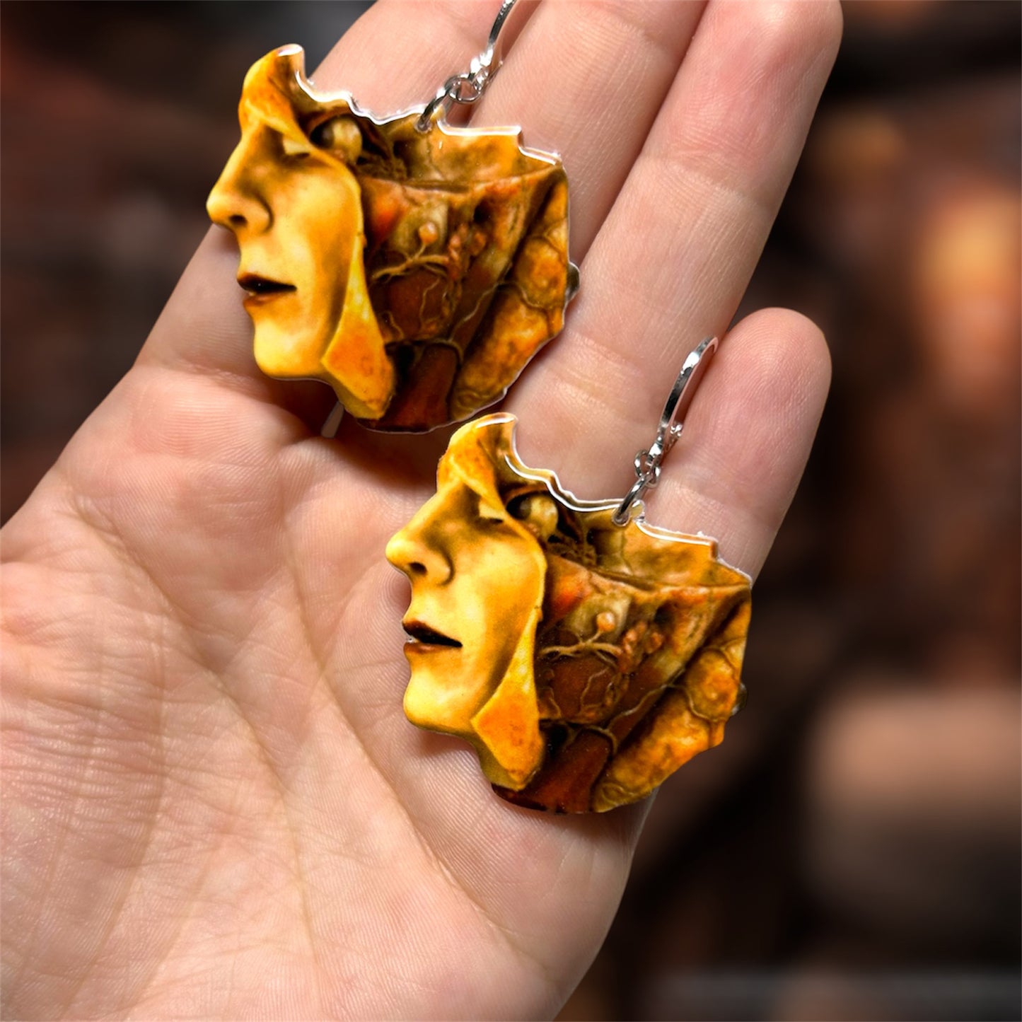 Vintage Human Face Muscular Anatomy Oddities Statement Earrings
