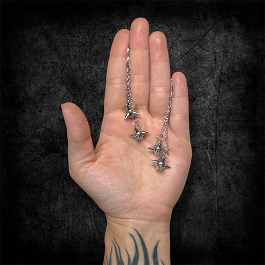 Two-Ball Medieval Flail Silver Chain Statement Earrings