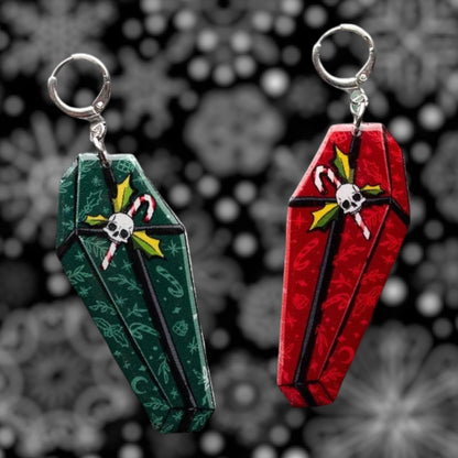 Red and Green Creepmas Coffin Statement Earrings