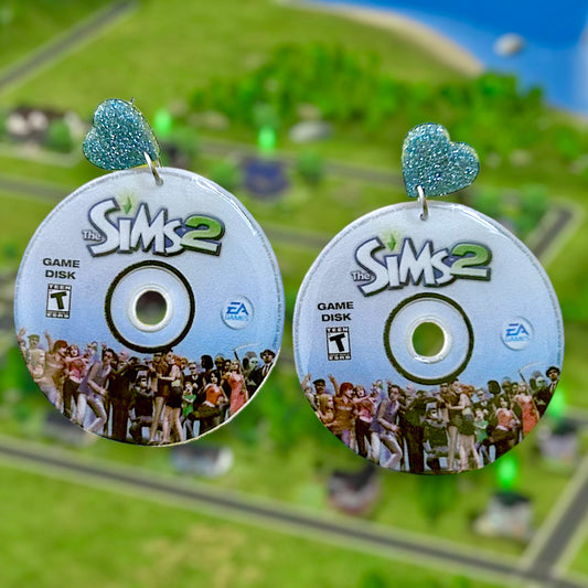 The Sims 2-inspired game disc resin statement earrings