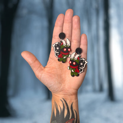 Snowsuit Mothman Creepmas Statement Earrings