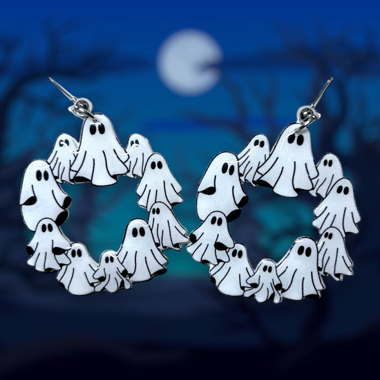 Spooky ghost hoops resin statement earrings