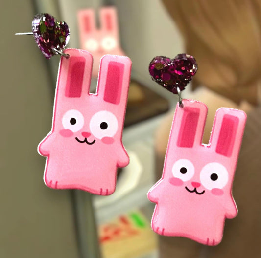 The Sims 4-inspired pink freezer bunny resin statement earrings