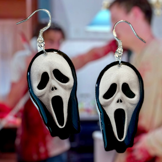 Scream-inspired Ghostface resin statement earrings