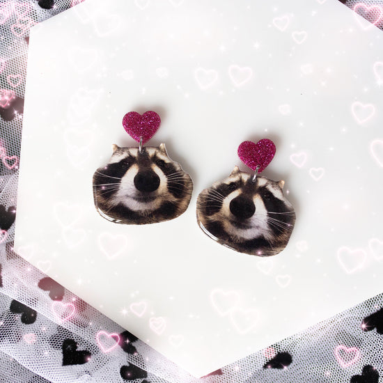 Raccoon face resin statement earrings