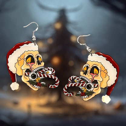 Santa Skull Creepmas Statement Earrings