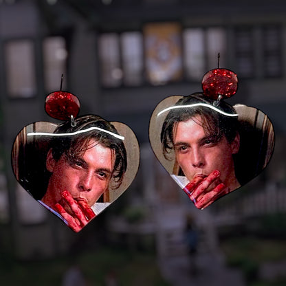 Scream-inspired Billy Loomis corn syrup heart-shaped resin statement earrings
