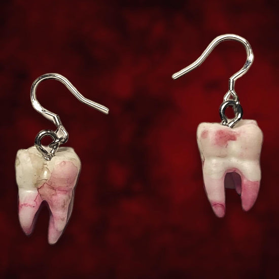 Bloody molar realistic human teeth oddities resin statement earrings