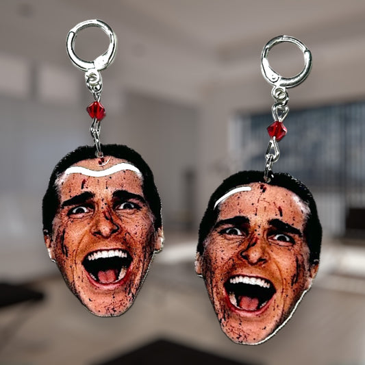 American Psycho-inspired bloody Patrick Bateman beaded resin statement earrings