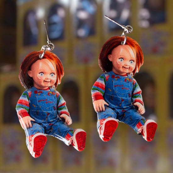 Child's Play-inspired Chucky doll resin statement earrings