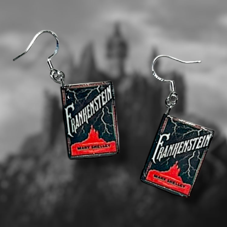 Mary Shelley Frankenstein miniature book dangle earrings