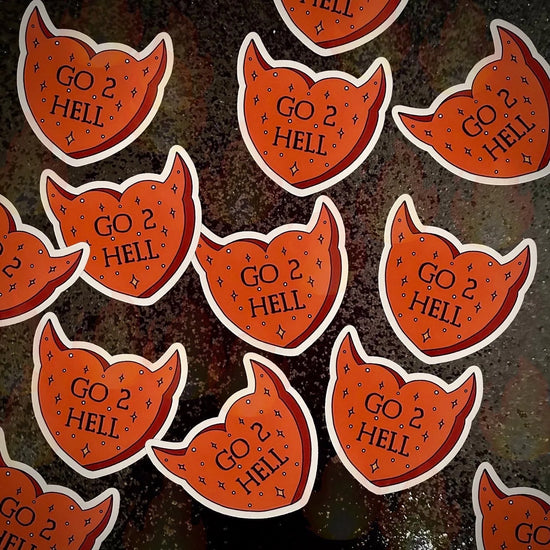 Go 2 Hell demon horns heart-shaped vinyl sticker