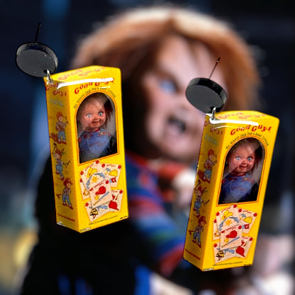 Child's Play-inspired Good Guys Chucky box resin statement earrings