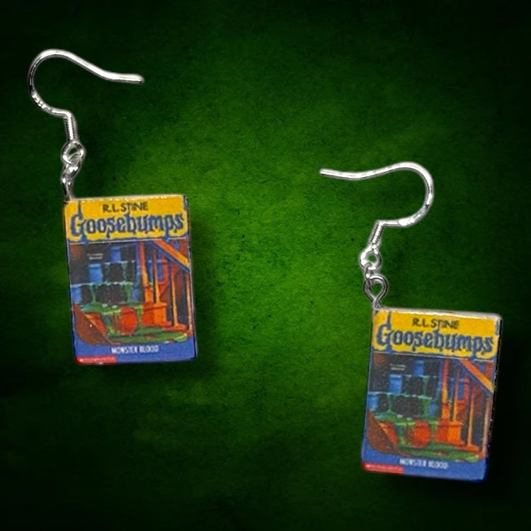 Goosebumps Monster Blood miniature book dangle earrings 