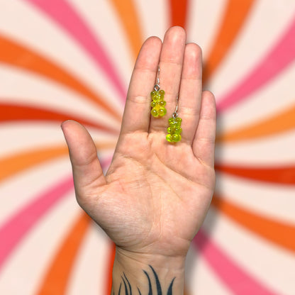 Plastic gummy bear dangle earrings