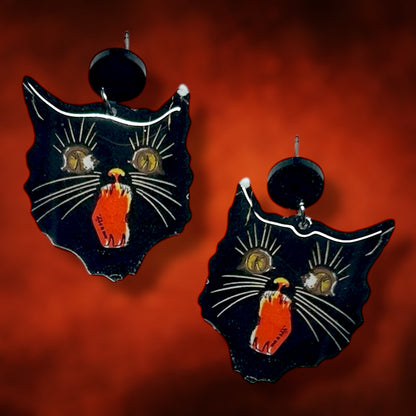 Vintage spooky Halloween cat resin statement earrings