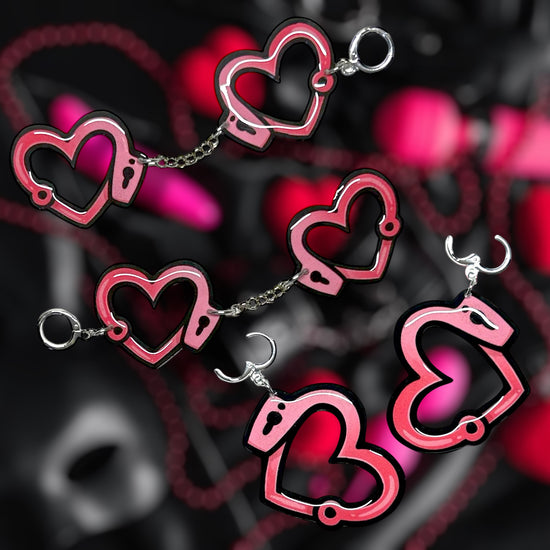 Heart handcuffs BDSM kinky Valloween resin statement earrings