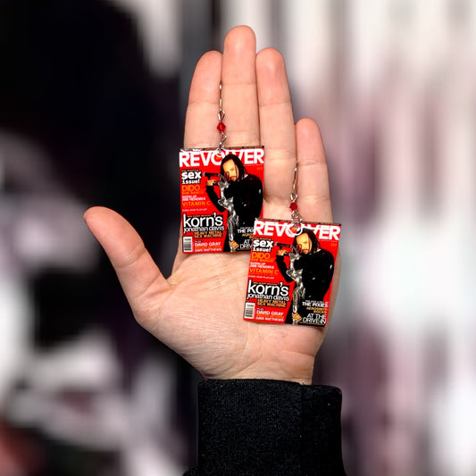 Korn Revolver Magazine Jonathan Davis Heavy Metal Sex Machine magazine cover beaded resin statement earrings being held