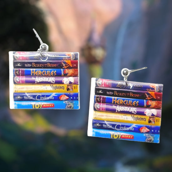 Disney VHS tape stacks resin statement earrings