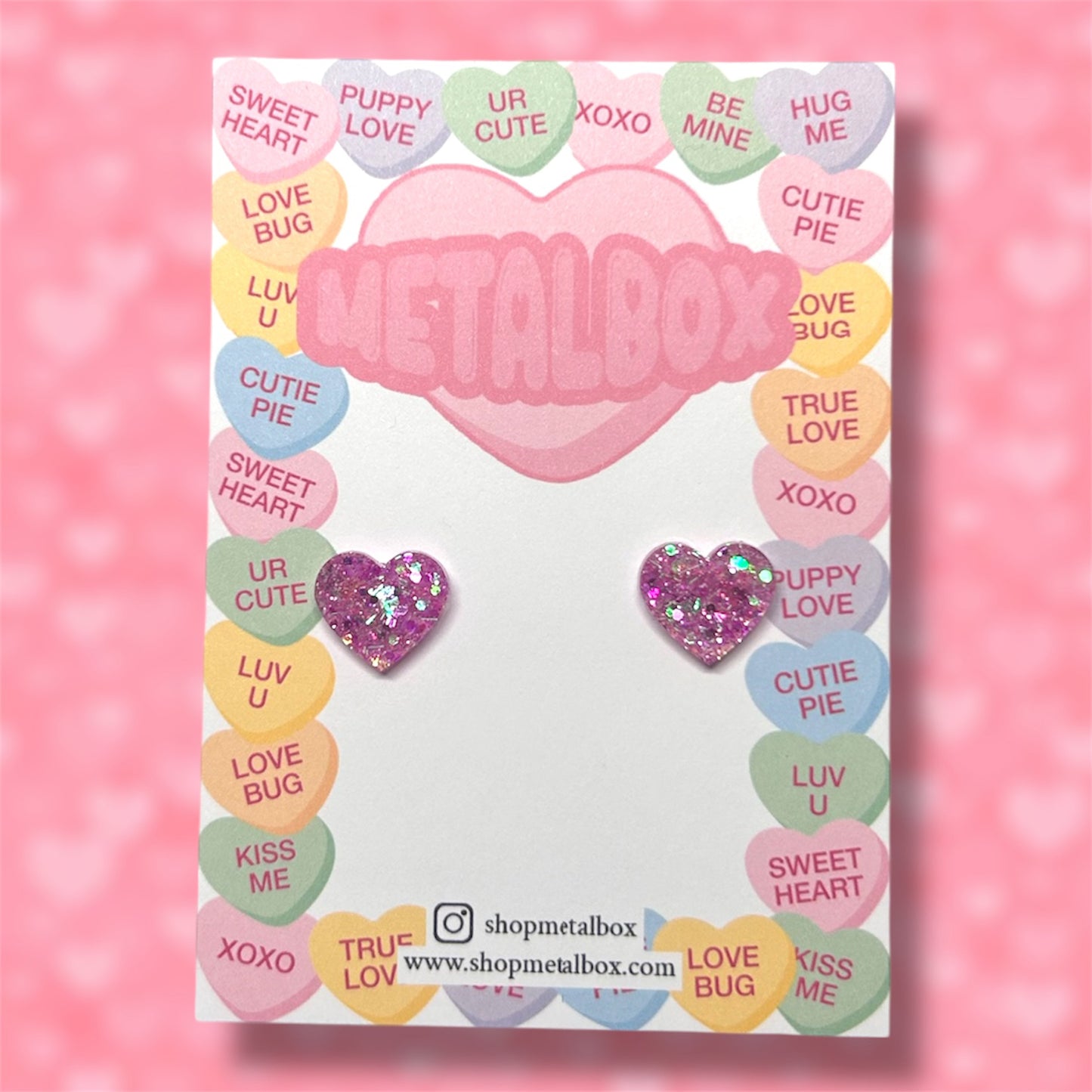 Pink Glitter Heart Studs