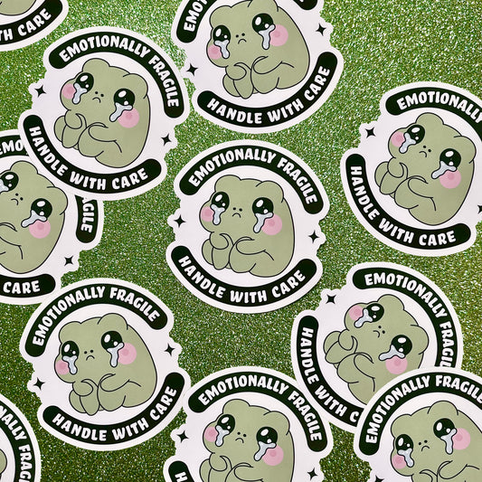 Emotionally fragile cute frog vinyl sticker
