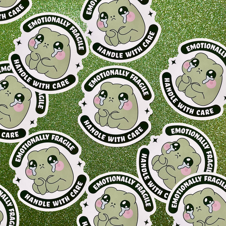 Emotionally fragile cute frog vinyl sticker