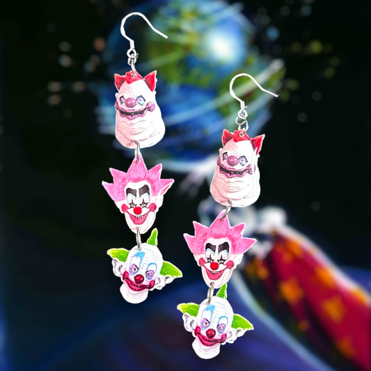 Killer Klowns from Outer Space-inspired stacked Klown resin statement earrings