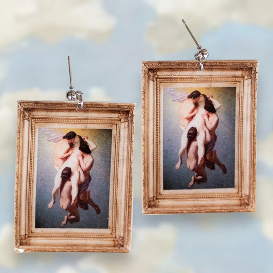 Francois Octave Tassaert La Femme Damnee threesome vintage framed art resin statement earrings
