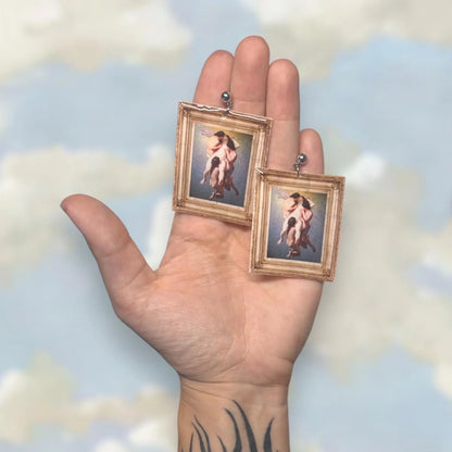Francois Octave Tassaert La Femme Damnee threesome vintage framed art resin statement earrings being held