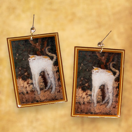 Pierre Bonnard Le Chat Blanc white cat weird art framed art resin statement earrings