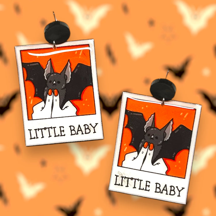 Little baby bat polaroid photo resin statement earrings 