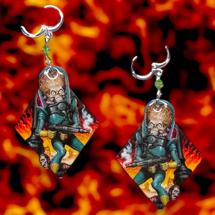 Mars Attacks-inspired ray gun beaded resin statement earrings