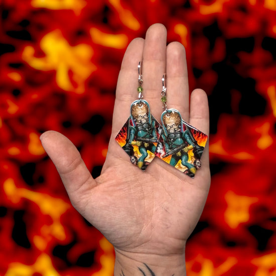 Mars Attacks-inspired ray gun beaded resin statement earrings