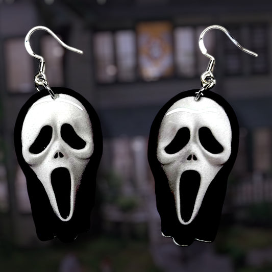 Scream-inspired Ghotsface mask resin statement earrings