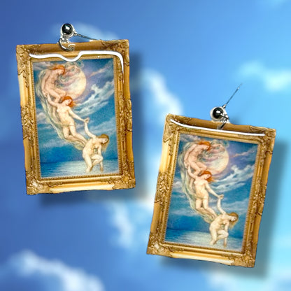 Evelyn De Morgan Moonbeams Dipping Into the Sea painting framed art resin statement earrings