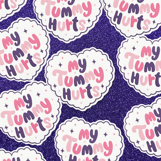 My Tummy Hurts heart-shaped vinyl sticker