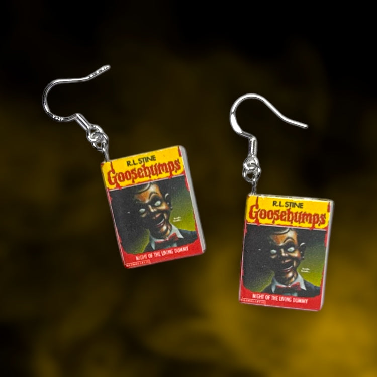 Goosebumps Night of the Living Dummy miniature book dangle earrings